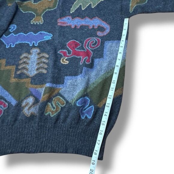 Perez Vintage Aztec Animal Dinosaur Knit Crewneck Sweater Alpaca Men’s Size XL - Picture 5 of 8